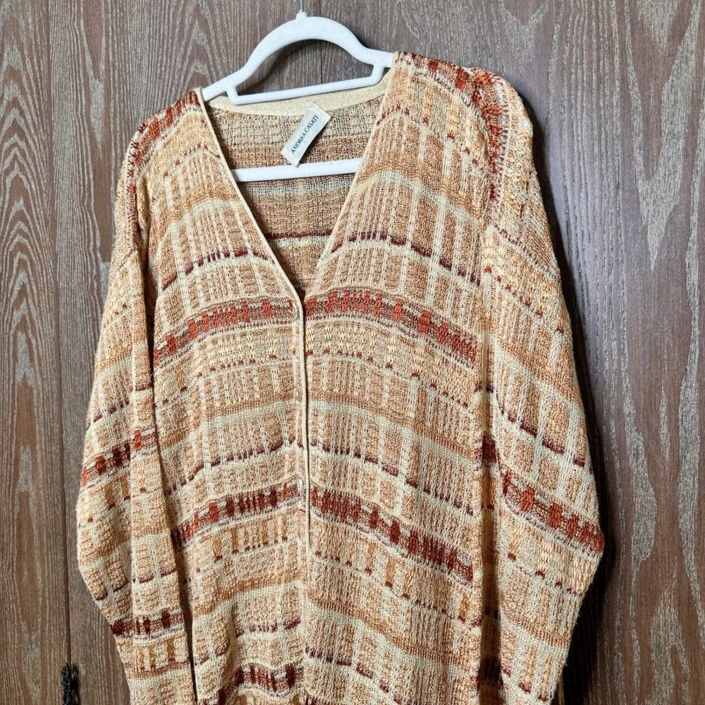 Andrea Casati Vintage Italian Knit Cardigan Sweater Cream Copper Italy Vacation - Picture 2 of 11